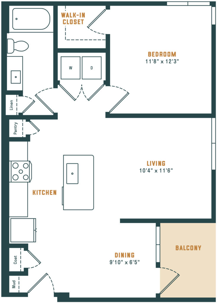 Enjoy the Finer Things in Life - A1 luxury one-bedroom and one-bathroom floor plan