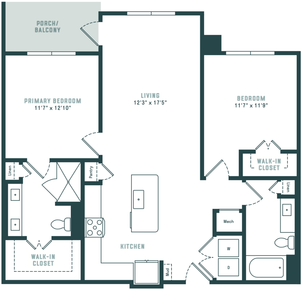 Luxury and Function Into One Package - B2 luxury two-bedroom and two-bathroom floor plan